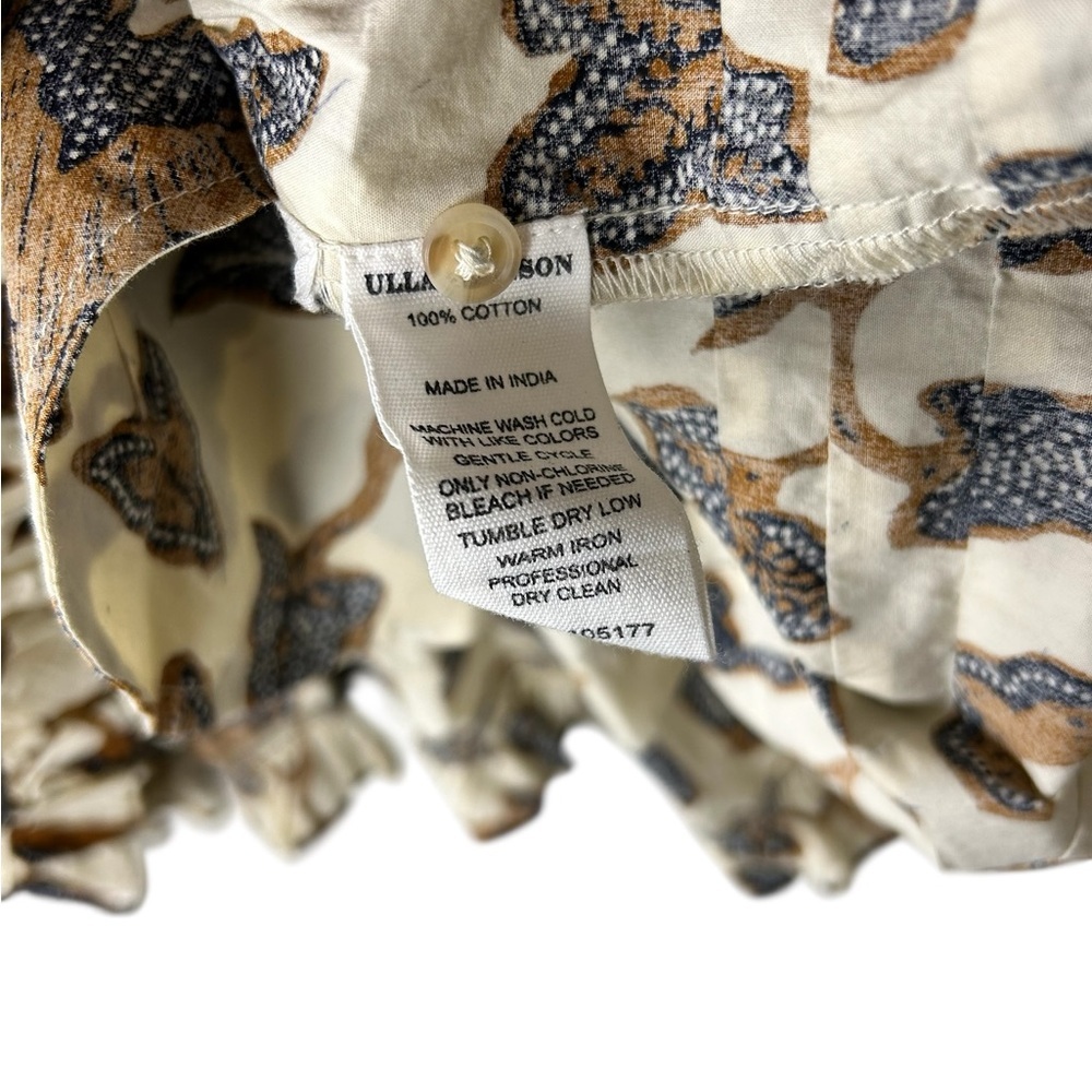 Ulla Johnson Brown Cream Print Mini Dress Sz 0 Boho Ruffle Cotton - Picture 9 of 9